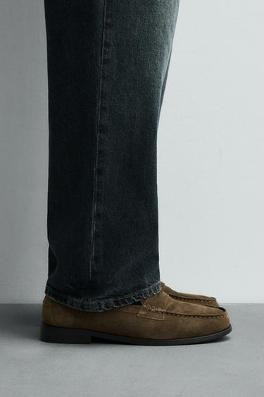 Zara LEATHER PENNY LOAFERS - Khaki Green - Image 0