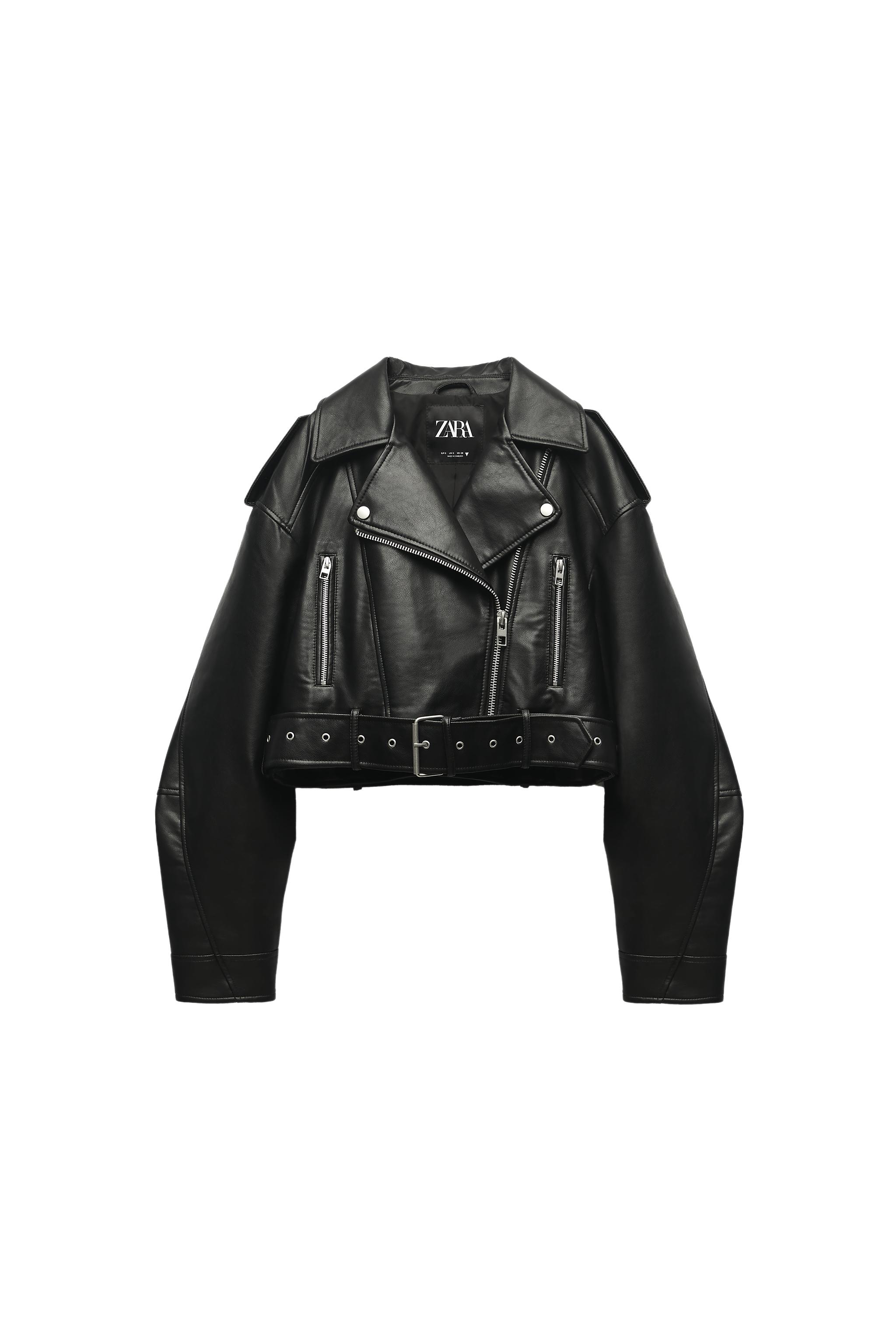 LEATHER EFFECT CROPPED BIKER JACKET SECOND HAND | Zara Preowned