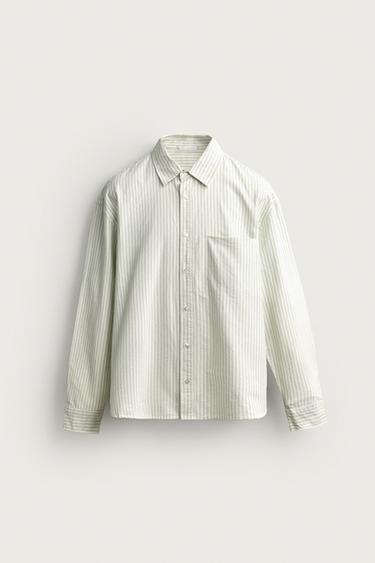 CAMISA RELAXED FIT OXFORD - Crudo / Verde de Zara