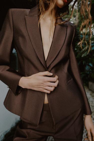 Zara SATIN EFFECT TAILORED BLAZER - Brown
