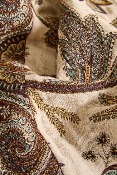 Zara FLORAL JACQUARD BLANKET - Green / Blue