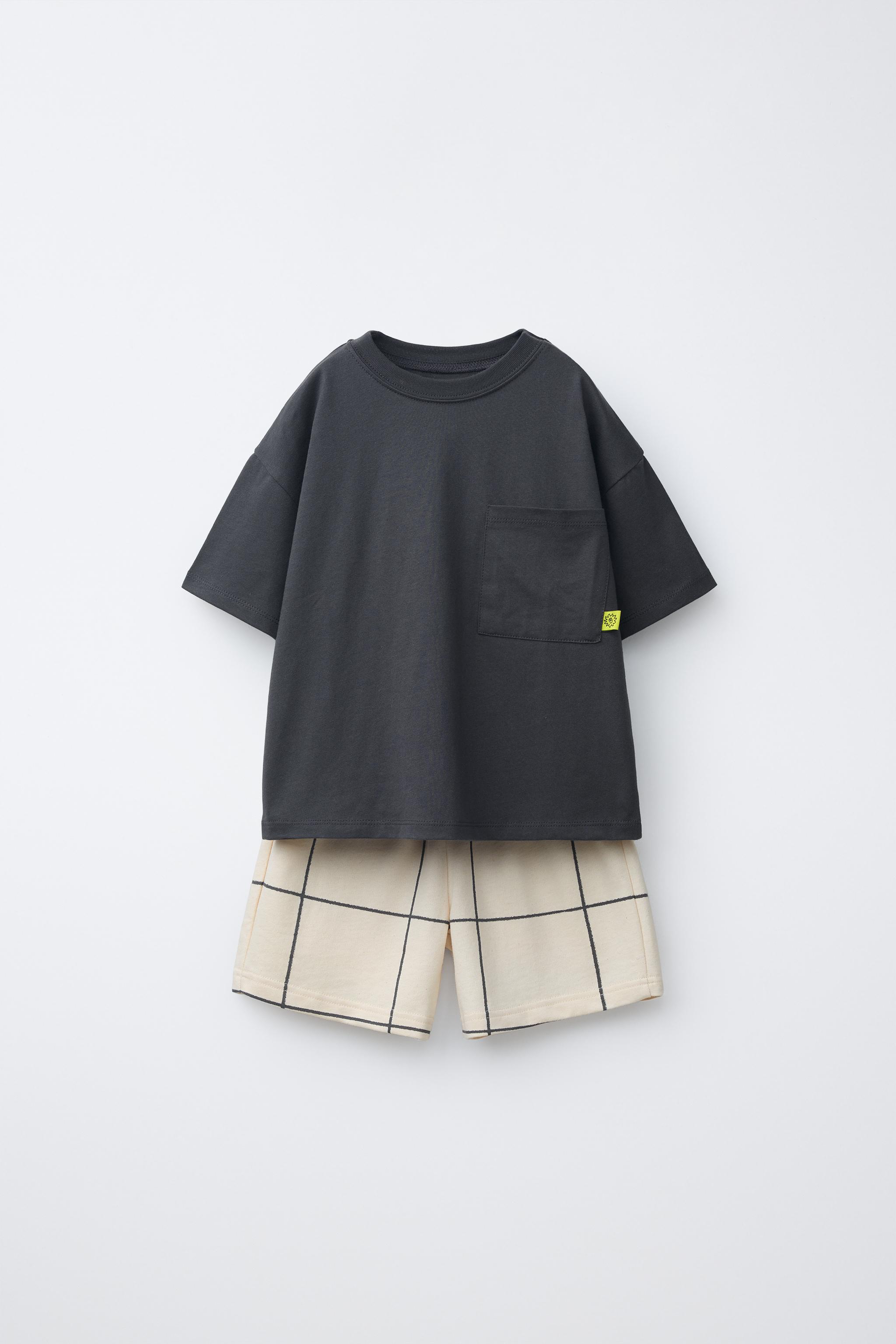 PLAID BERMUDA & POCKET T-SHIRT JOGGING SET