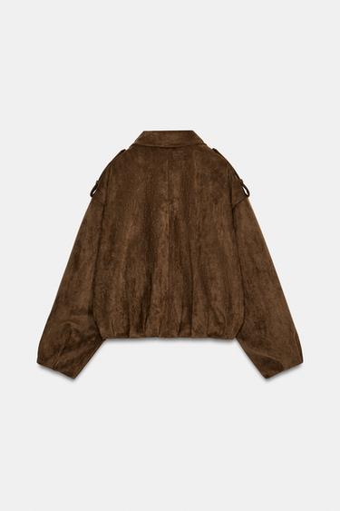 OVERSIZE FAUX SUEDE BIKER JACKET - Brown by Zara - Image 7