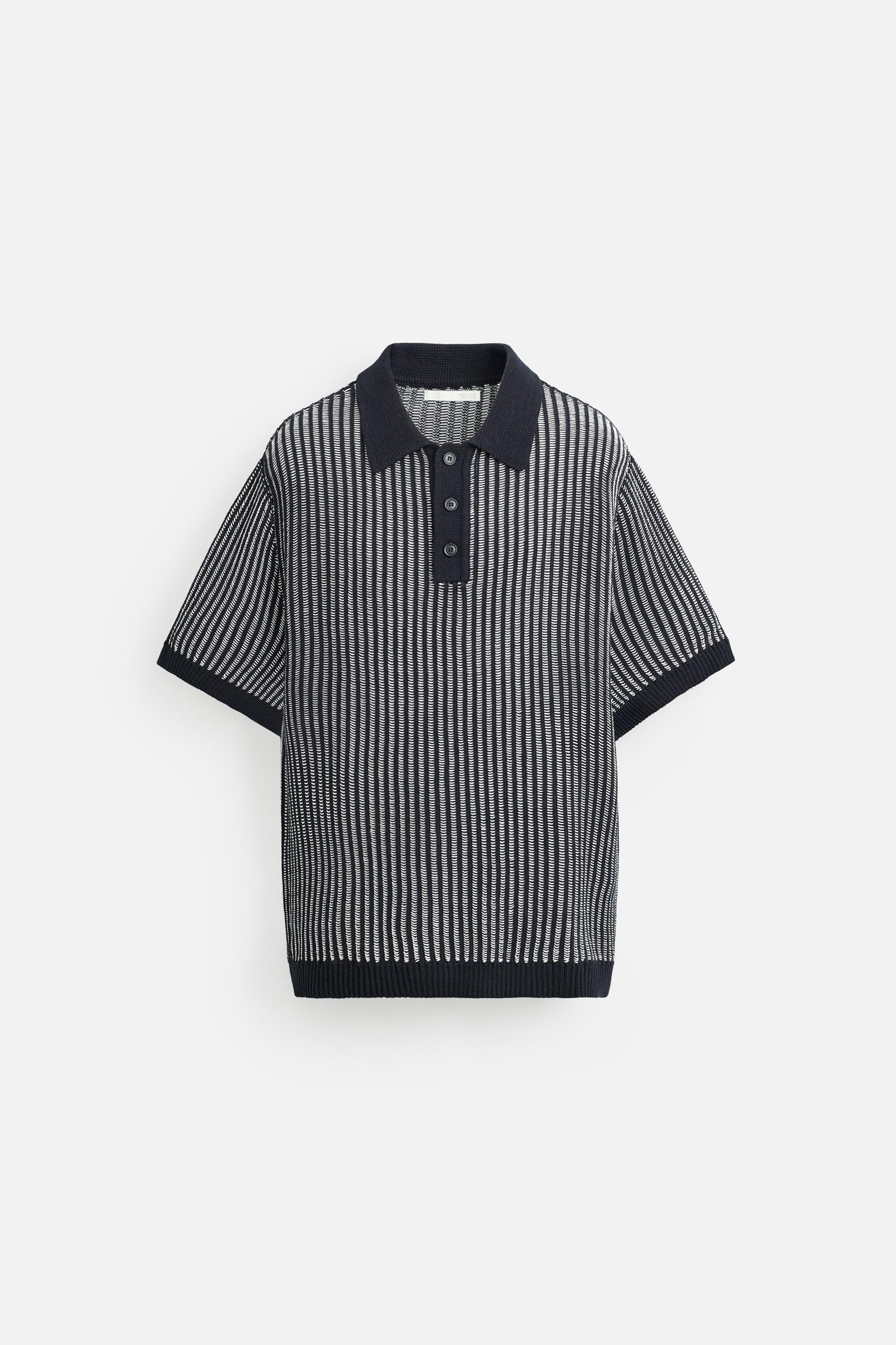 【ZARA】コントラストリブニットポロシャツ 3920/416/401 コントラストリブニットポロシャツ - ネイビーブルー | ZARA