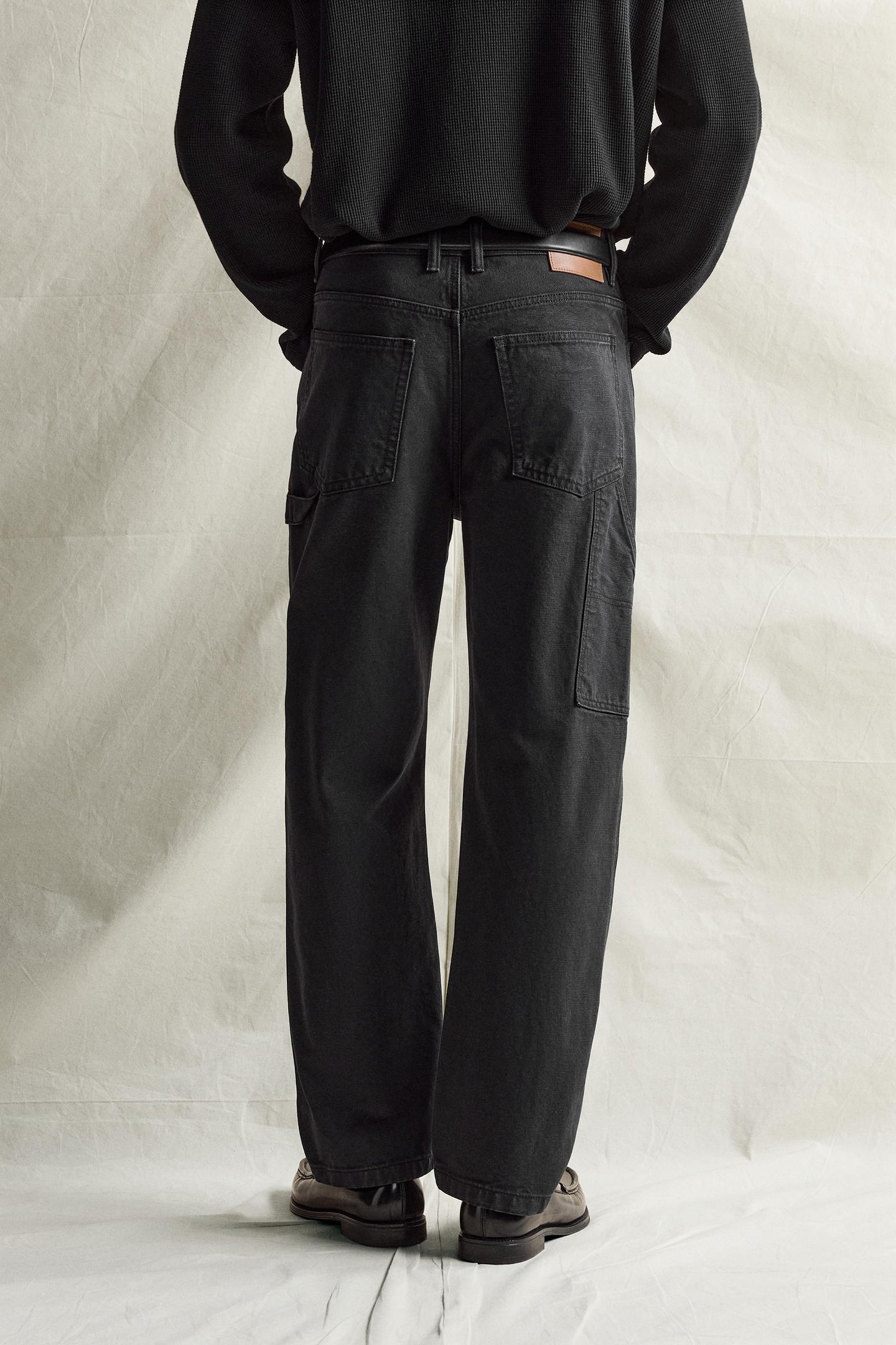 Мужские брюки Zara Straight-Fit Carpenter Pocket, цвет: Чёрный — фото 3