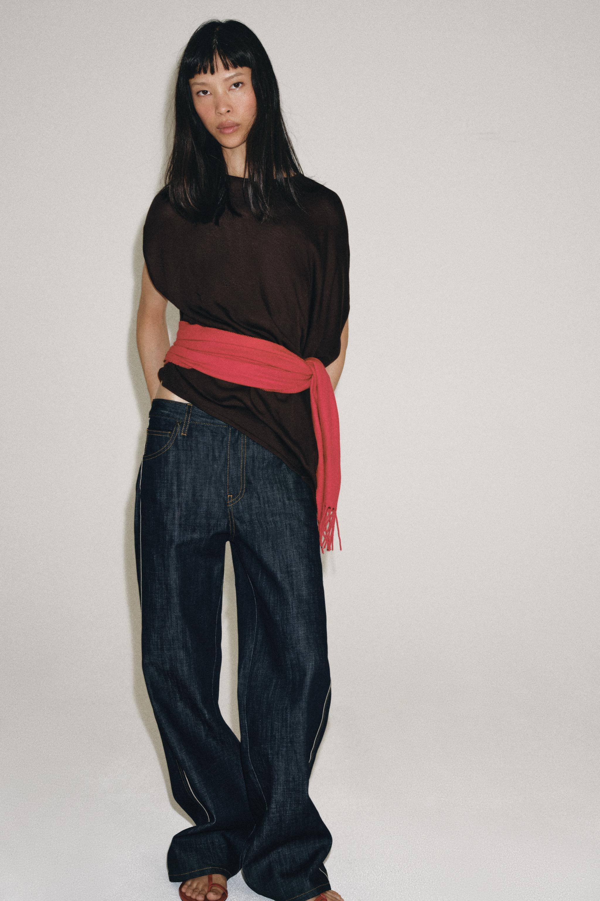 ASYMMETRIC KNIT TOP — Brown