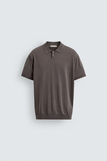WASHED TEXTURED KNIT POLO SHIRT - Mid-grey by Zara