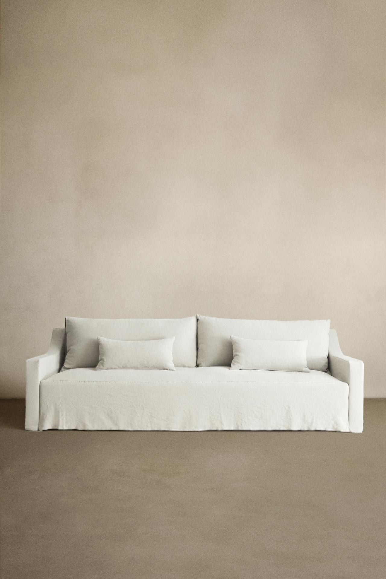 SOFA WITH REMOVABLE WASHED LINEN COVER — Oyster-white