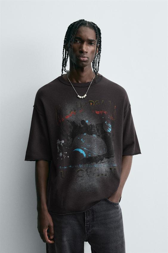 WASHED PRINTED KNIT T-SHIRT