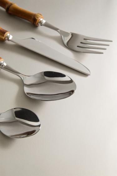 4-PIECE CUTLERY SET WITH BAMBOO HANDLE - Brown by Zara - Image 1