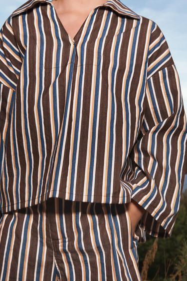 LIMITED EDITION STRIPED FLOWING SHIRT - Dark brown by Zara - Image 5