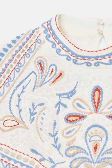 EMBROIDERED SHORT SLEEVE BLOUSE - Ecru by Zara - Image 6