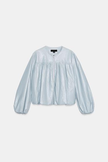 BLOUSA À EFFET MATIÈRE SYNTHÉTIQUE - Bleu ciel de Zara - Image 5
