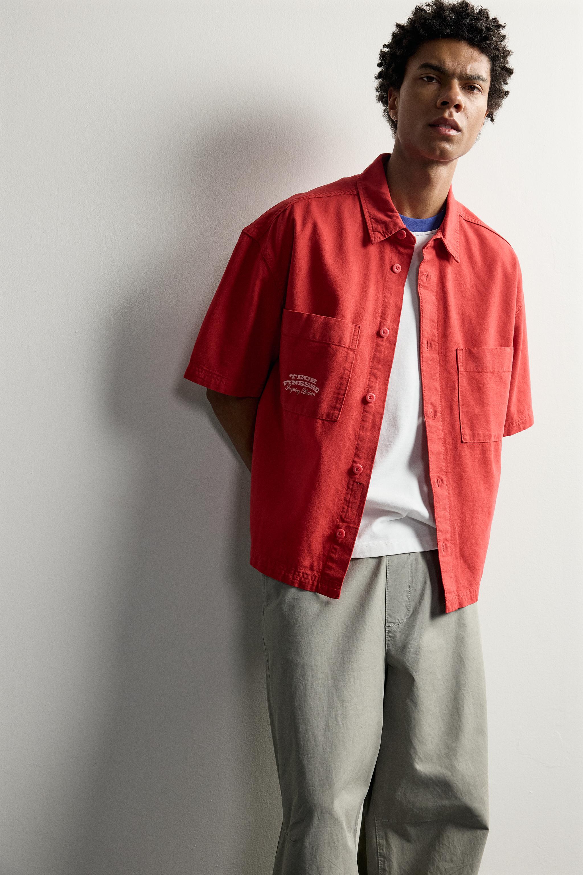 Мужские рубашки Zara RELAXED FIT CONTRAST TEXT SHIRT — фото 6