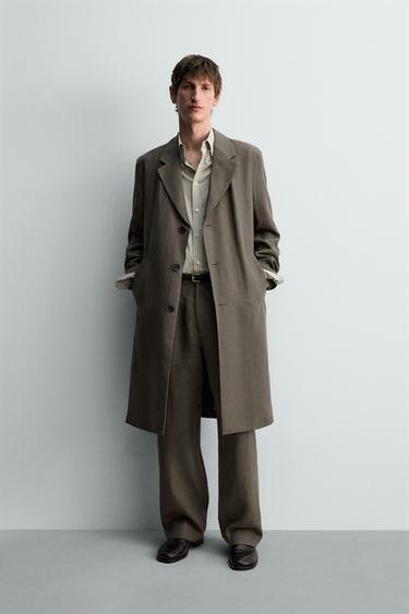 100% LINEN LIMITED EDITION FROCK COAT - Grey green by Zara