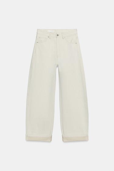 TRF BAGGY FOLDED MID-WAIST JEANS - Ecru by Zara