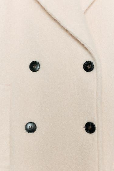 Zara BOUCLÉ DOUBLE-BREASTED MID-LENGTH COAT - Ecru