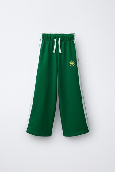 PANTALON EN MOLLETON WIDE LEG PENN © - Vert / Écru de Zara