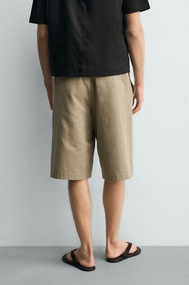 SHORT RELAXED FIT EN COTON ET LIN - brun de Zara - Image 2