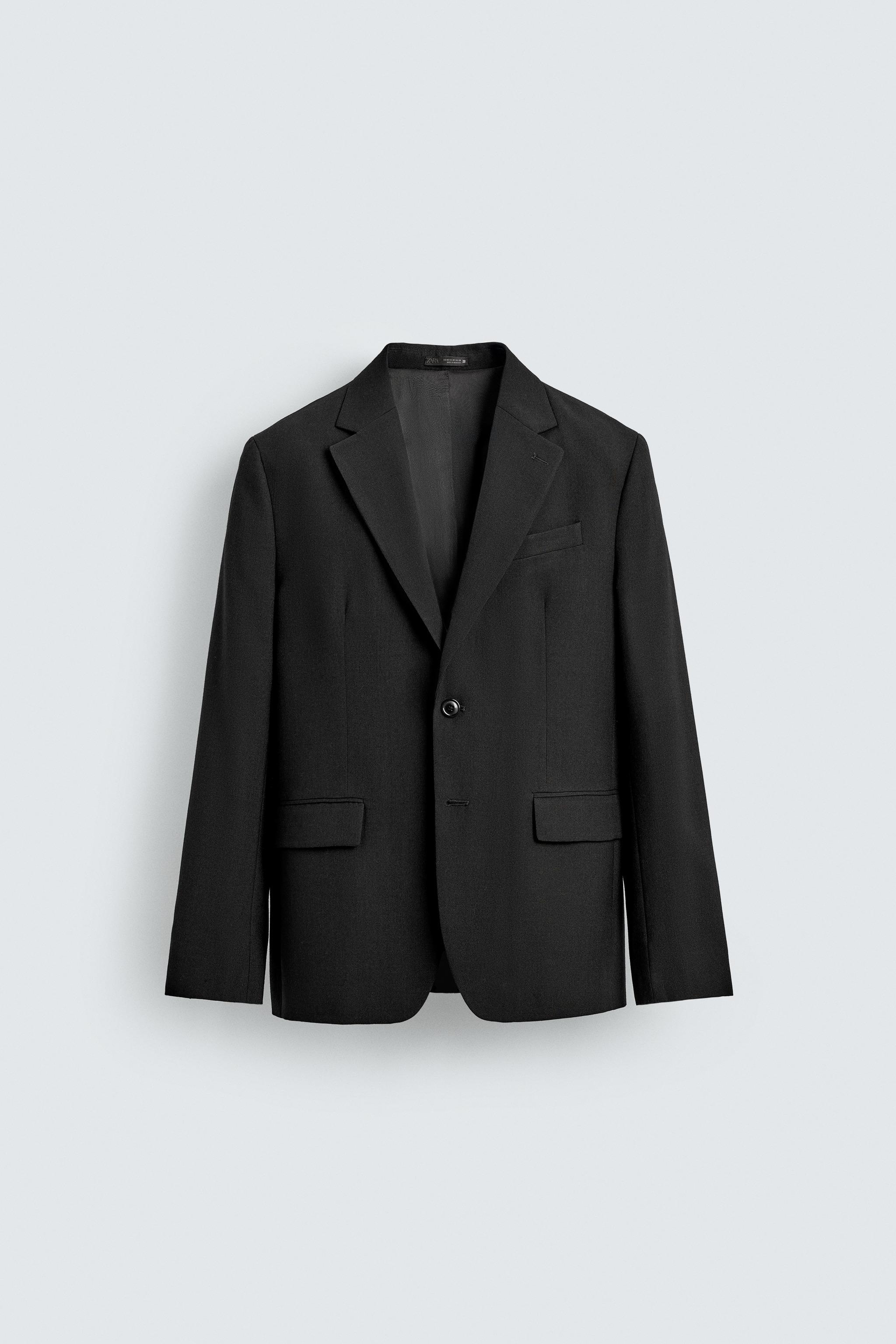 Wool Blend Suit Blazer - Black