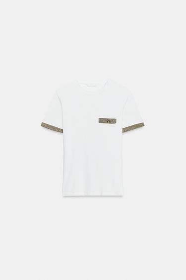 ФУТБОЛКА ИЗ ТКАНИ С МЕТАЛЛИЗИРОВАННОЙ НИТЬЮ — БЕЛЫЙ от Zara