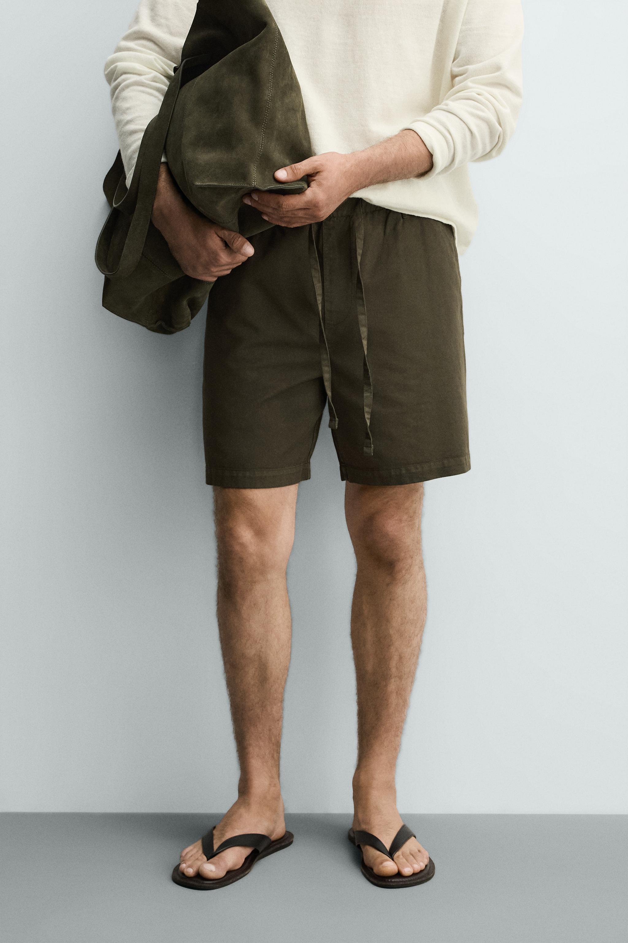 COTTON-LYOCELL REGULAR FIT SHORTS — Dark khaki (alternate view)