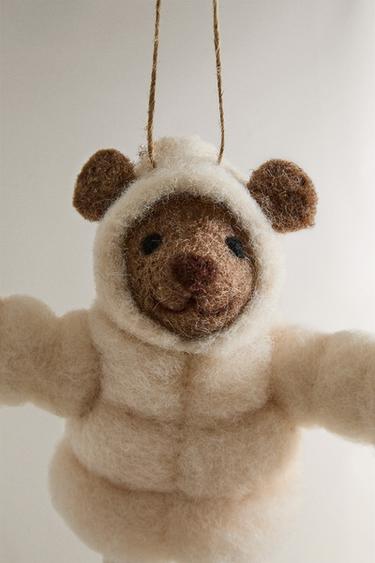 WOOL CHRISTMAS TREE DECORATION WITH BEAR AND COAT - Brown by Zara - Image 2