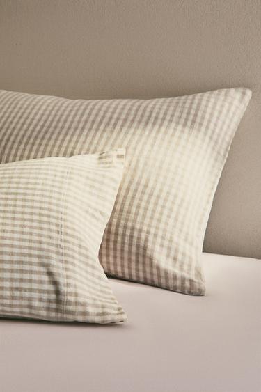 DYED THREAD CHECK PILLOWCASE - Light beige by Zara - Image 5