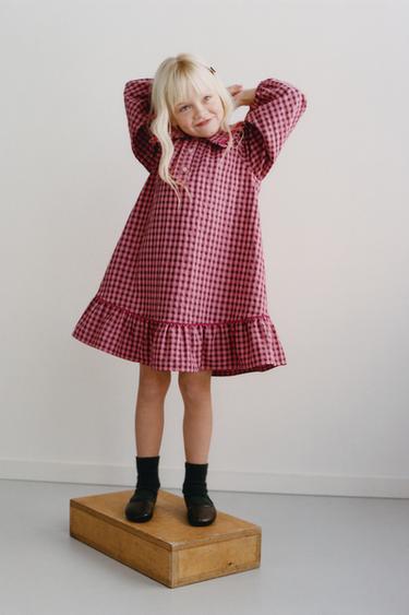 GINGHAM DRESS WITH RICK RACK TRIM - Salmon by Zara