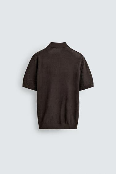 Zara REGULAR FIT TEXTURED KNIT POLO - Brown
