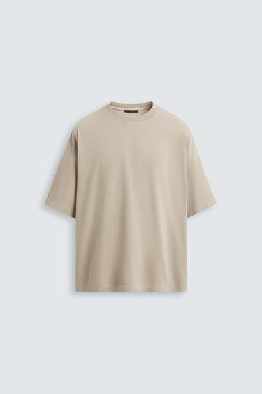 LIGHTWEIGHT WASHED BOXY FIT T-SHIRT - Stone by Zara