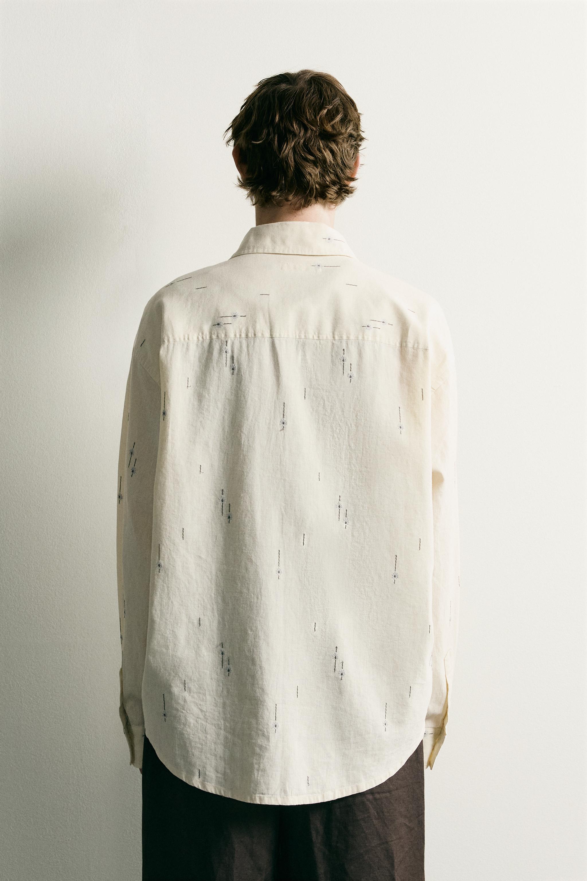 EMBROIDERED COTTON-LINEN RELAXED FIT SHIRT