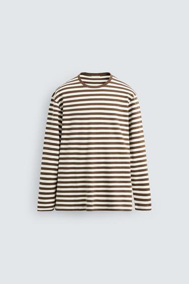 CAMISETA RAYAS - Marrón / Crudo de Zara