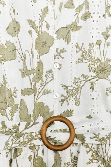 PRINTED MINI DRESS WITH CUTWORK EMBROIDERY - ecru/khaki by Zara - Image 6