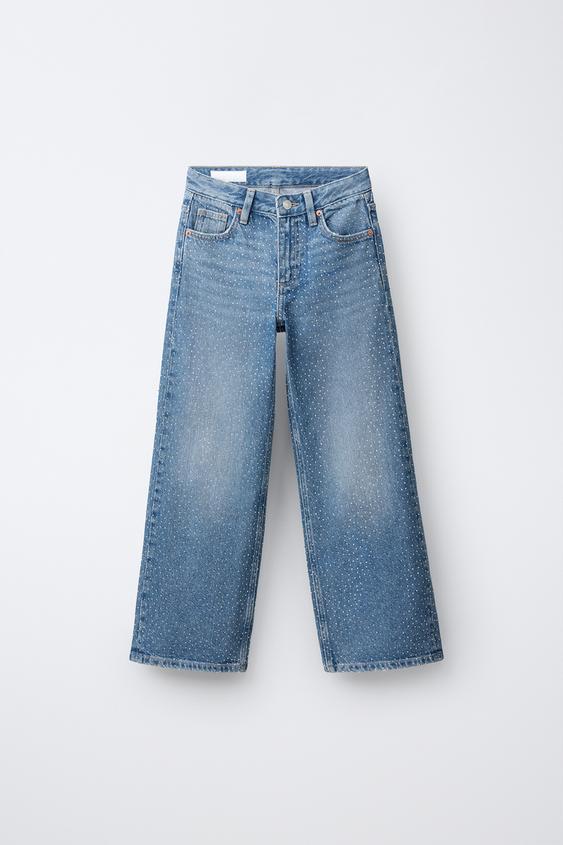 JEANS WIDE LEG BRILLOS - Azul de Zara - Imagen 0