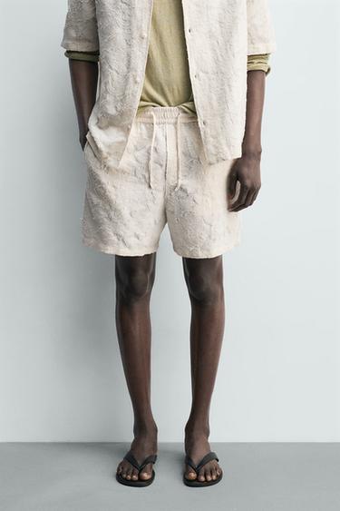 Zaras JACQUARDSHORTS MED TEXTUR - Naturfärg
