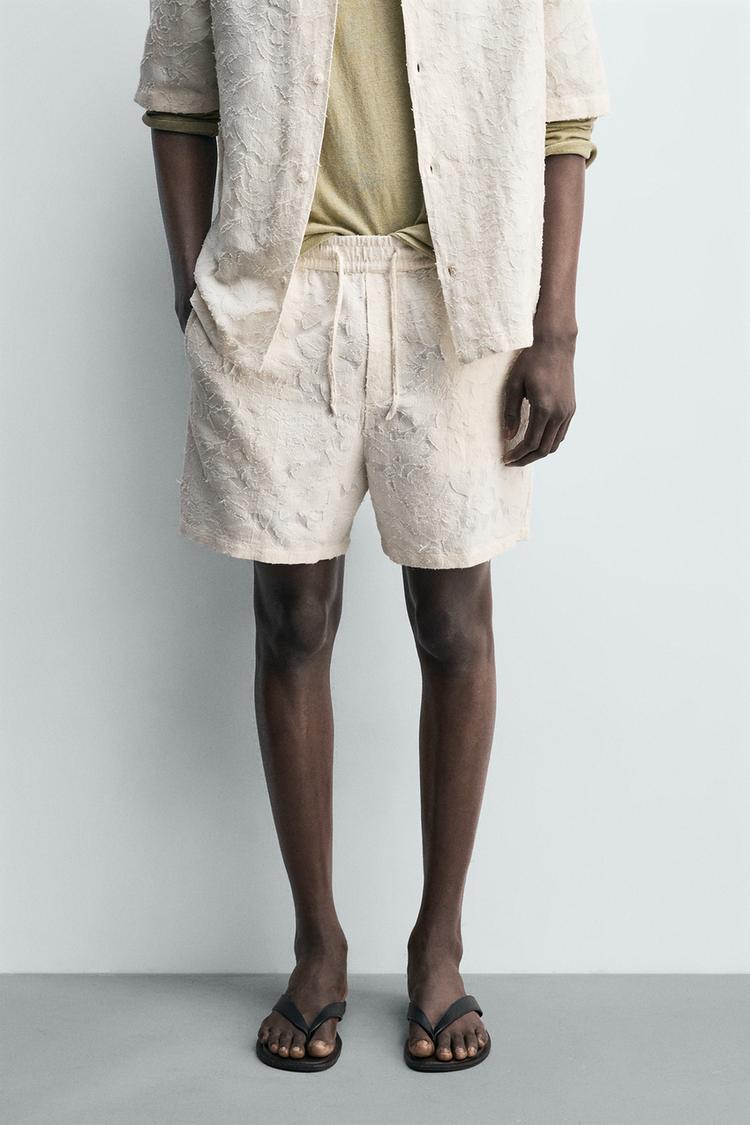 ZARA TEXTURED JACQUARD BERMUDA SHORTS
