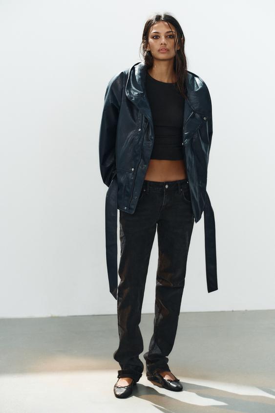 JACKE MIT GÜRTEL IN LEDEROPTIK - Mittelblau von Zara - Bild 0