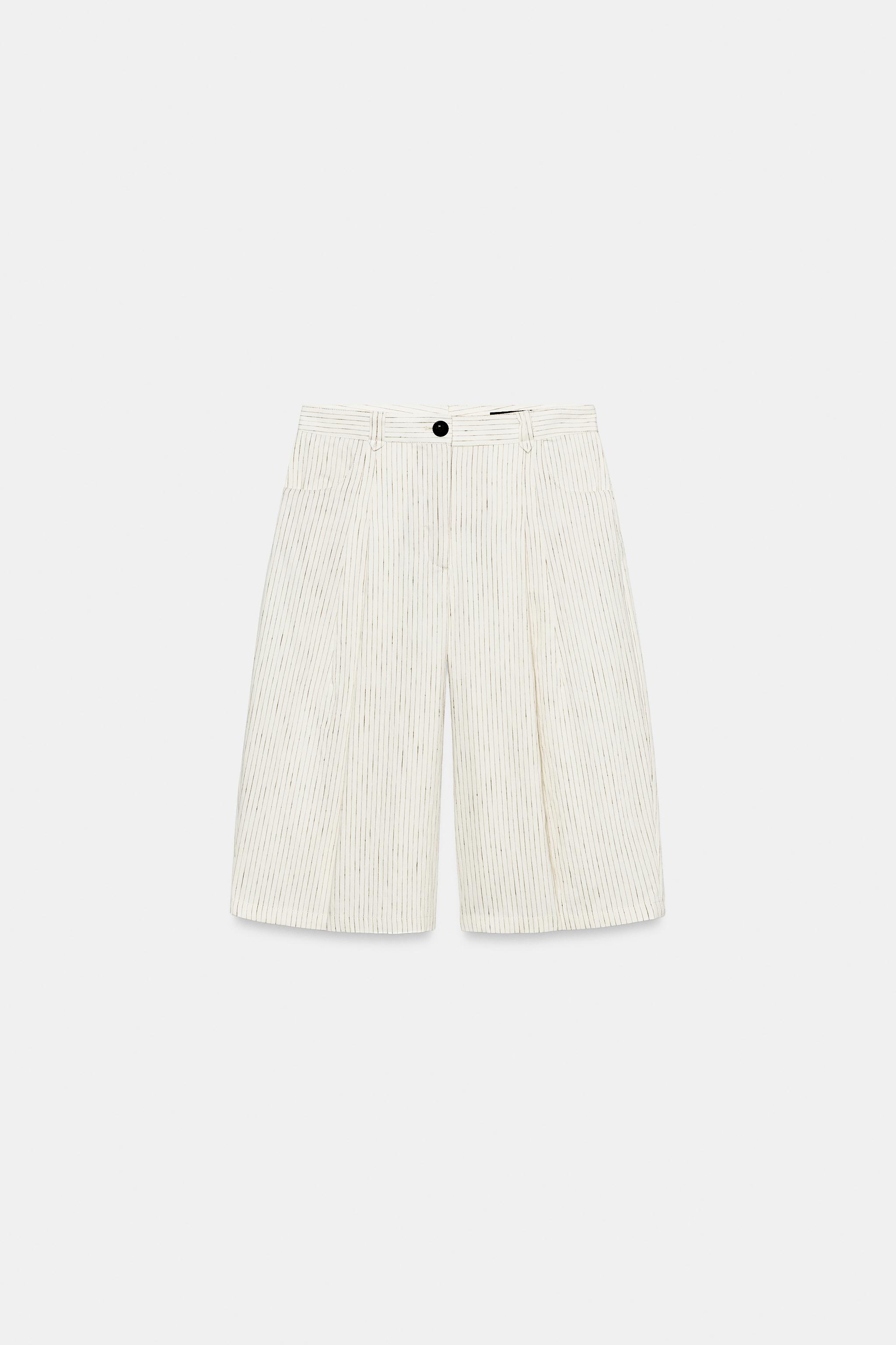 ZW COLLECTION STRIPED PLEATED SHORTS - striped | ZARA Canada