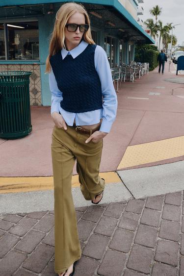 JEANS Z1975 PERNA LARGA COM CINTO - Caqui da Zara