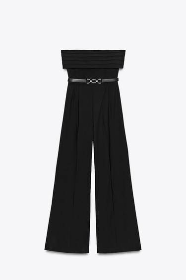 CREPE BUSTIER JUMPSUIT WITH BELT - Black by Zara - Image 6