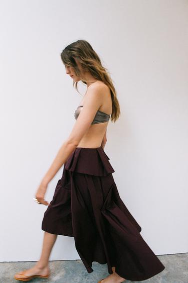 VOLUMINOUS MIDI SKIRT - Burgundy by Zara
