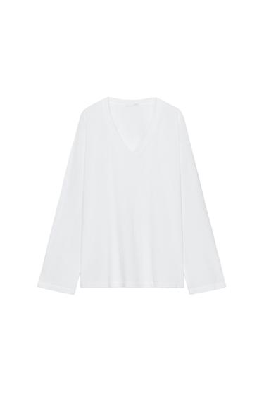 Zara COTTON V-NECK T-SHIRT - White