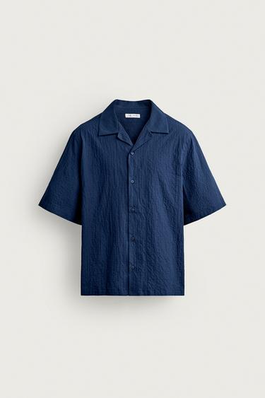 Zara 泡泡紗標準版型襯衫 - 明藍色