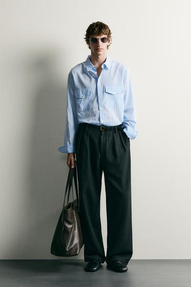 STRIPED FLOWING SHIRT WITH POCKETS - Blue/White by Zara