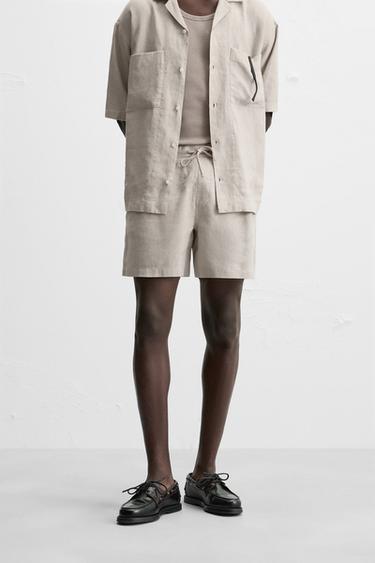 ШОРТИ ЗІ 100%-ГО ЛЬОНУ - Беж Zara