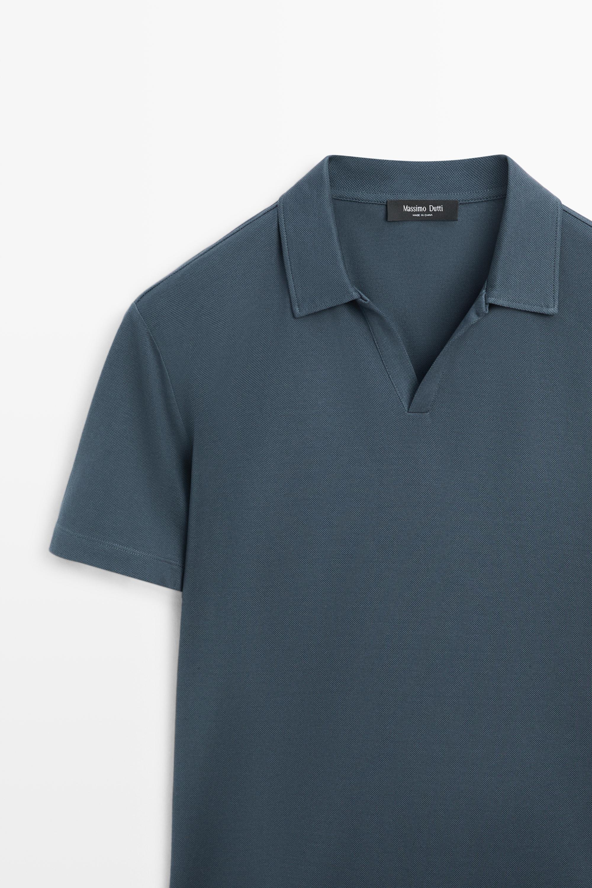 Micro-textured V-neck piqué polo shirt