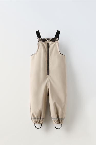RUBBERISED ZIP-UP DUNGAREES - Stone by Zara