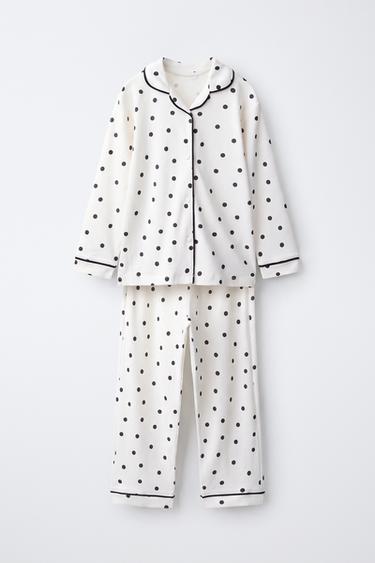 6-14 YEARS/ POLKA DOT PRINT PYJAMAS — Black / Ecru 2