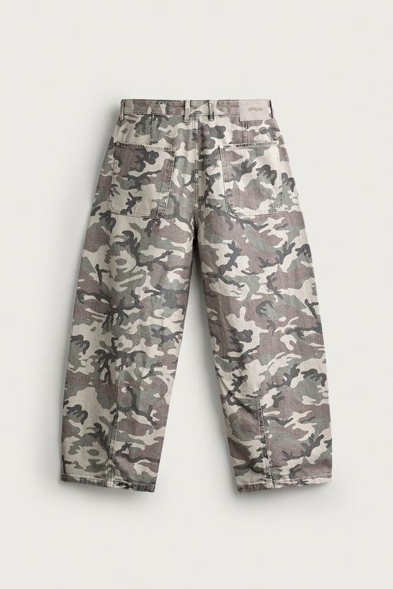 PANTALON BARREL FIT IMPRIMÉ ABSTRAIT - Kaki de Zara - Image 7